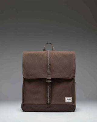 Herschel Supply Co. City Backpack in Brown Slate/Delicioso showing the front view with a single rubber strap closure.