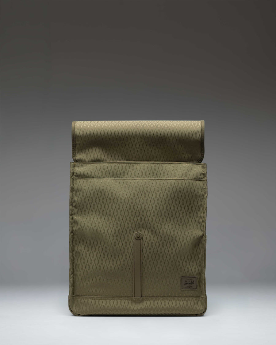 Herschel Supply Co. City Backpack in Ivy Green Diamond, featuring a clean, compact design with a single strap closure.
