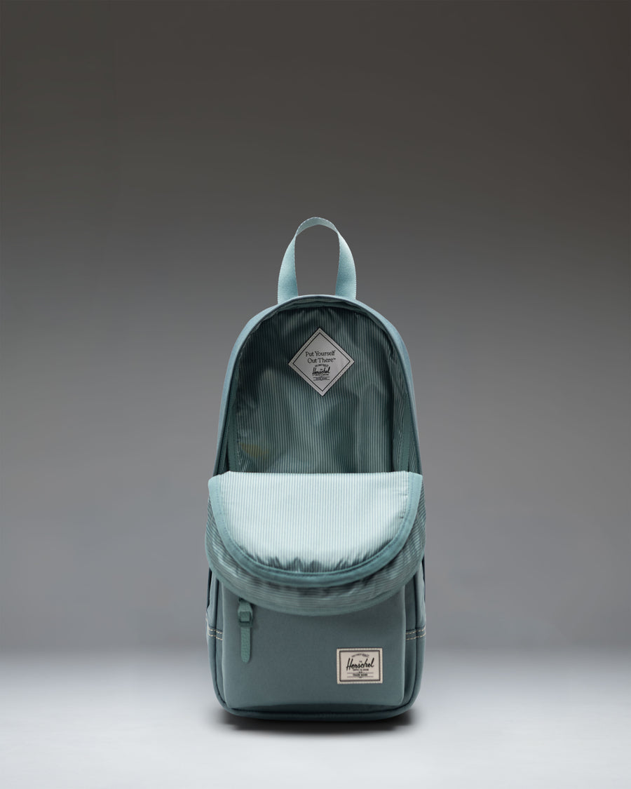 Herschel Heritage Shoulder Bag size guide chart. One Size: 15.25 in H x 7.50 in W x 4.25 in D. Volume: 8.0L.