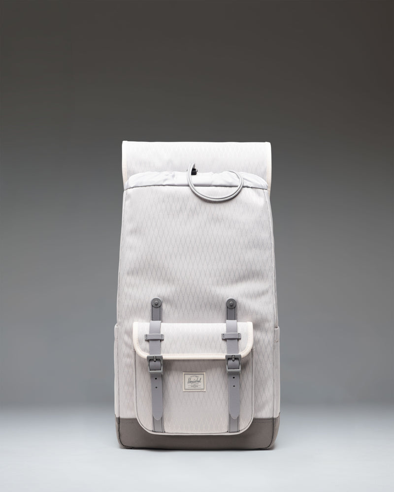 Herschel Little America Backpack in Vapor Diamond/Charcoal Gray showing the interior layout and storage capacity.