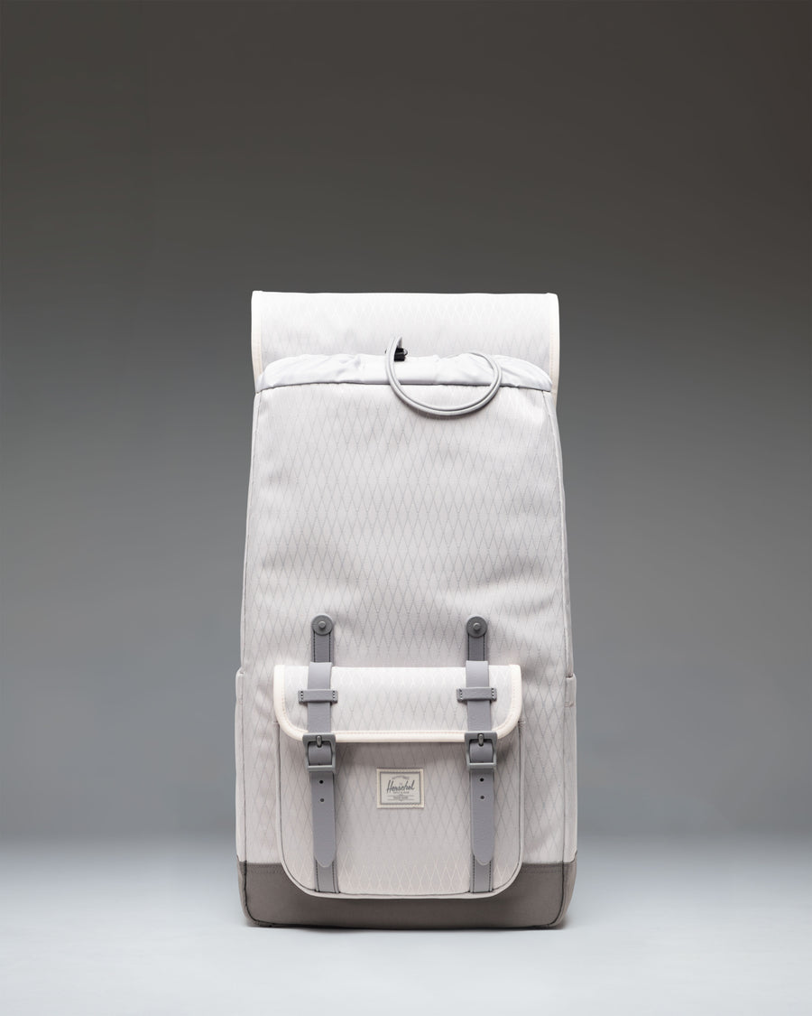 Herschel Little America Backpack in Vapor Diamond/Charcoal Gray showing the interior layout and storage capacity.