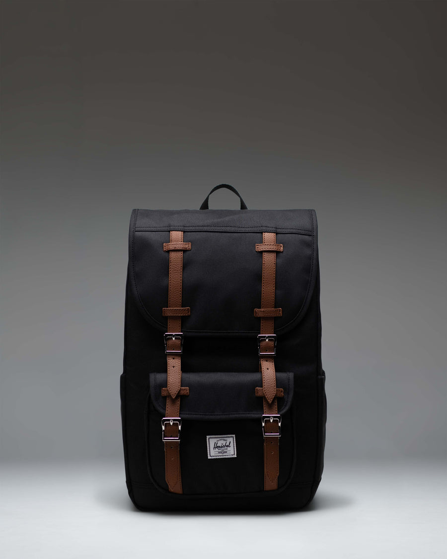 Herschel Supply Co. Little America Mid Backpack in black, showcasing its classic design with double rubber straps and front pocket.