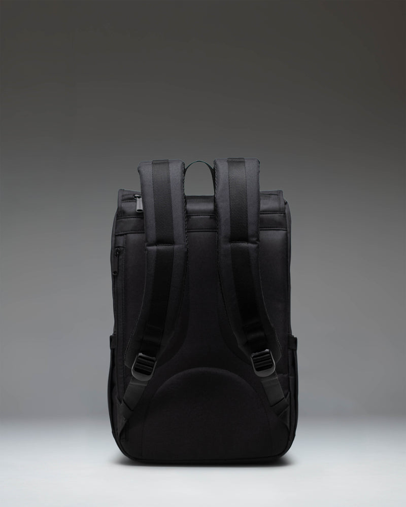 Herschel Supply Co. Little America Mid Backpack in black, featuring a front pocket and signature straps.