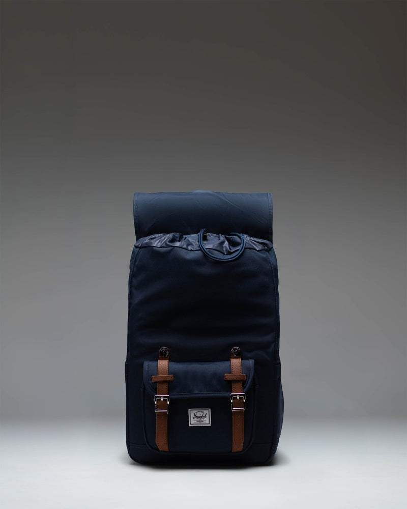 Herschel Little America Mid Backpack in Navy featuring classic dual straps and a front pocket.