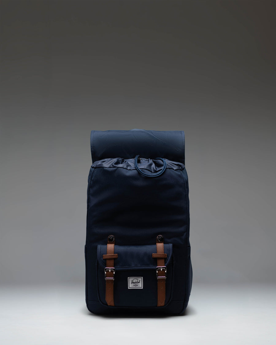 Herschel Little America Mid Backpack in Navy featuring classic dual straps and a front pocket.
