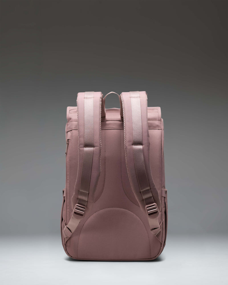 Herschel Little America Mid Backpack in Ash Rose, a soft pink everyday bag with signature rubber straps.