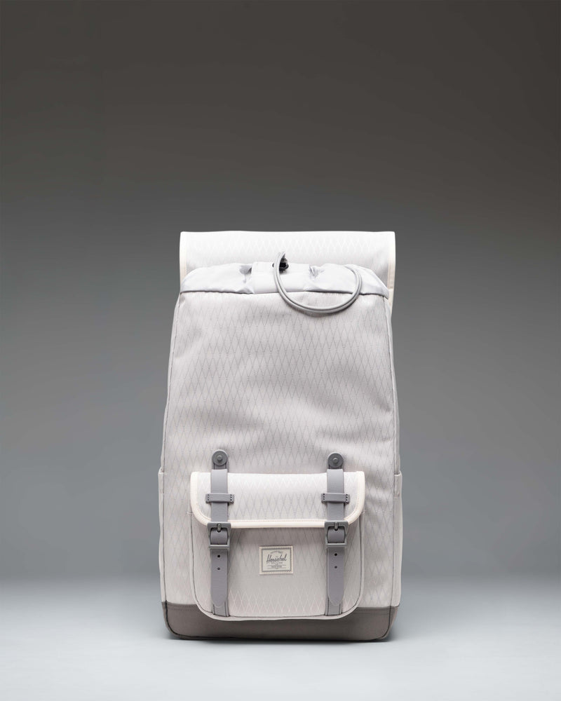 Herschel Little America Mid Backpack in Vapor Diamond pattern with Charcoal Gray accents and rubber straps.