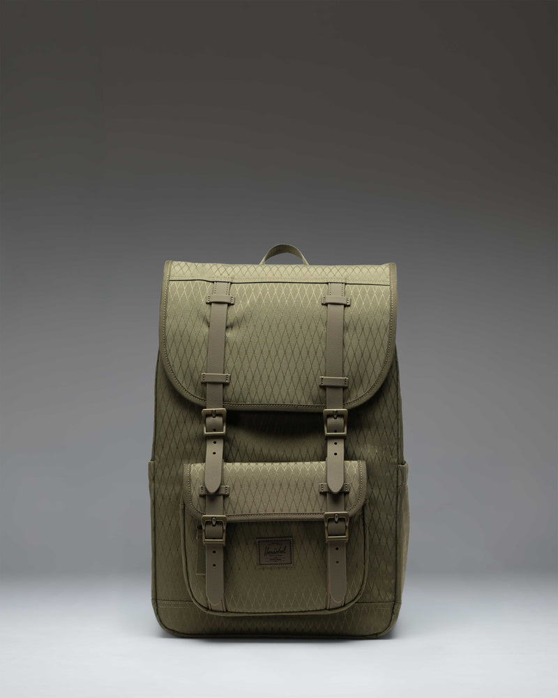 Herschel Little America Mid Backpack in Ivy Green Diamond, showcasing the front profile and classic accent straps.