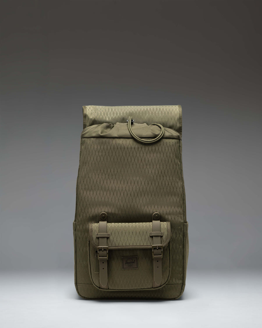 Herschel Little America Mid Backpack in Ivy Green Diamond colorway featuring a classic mountaineering silhouette with dual front straps.