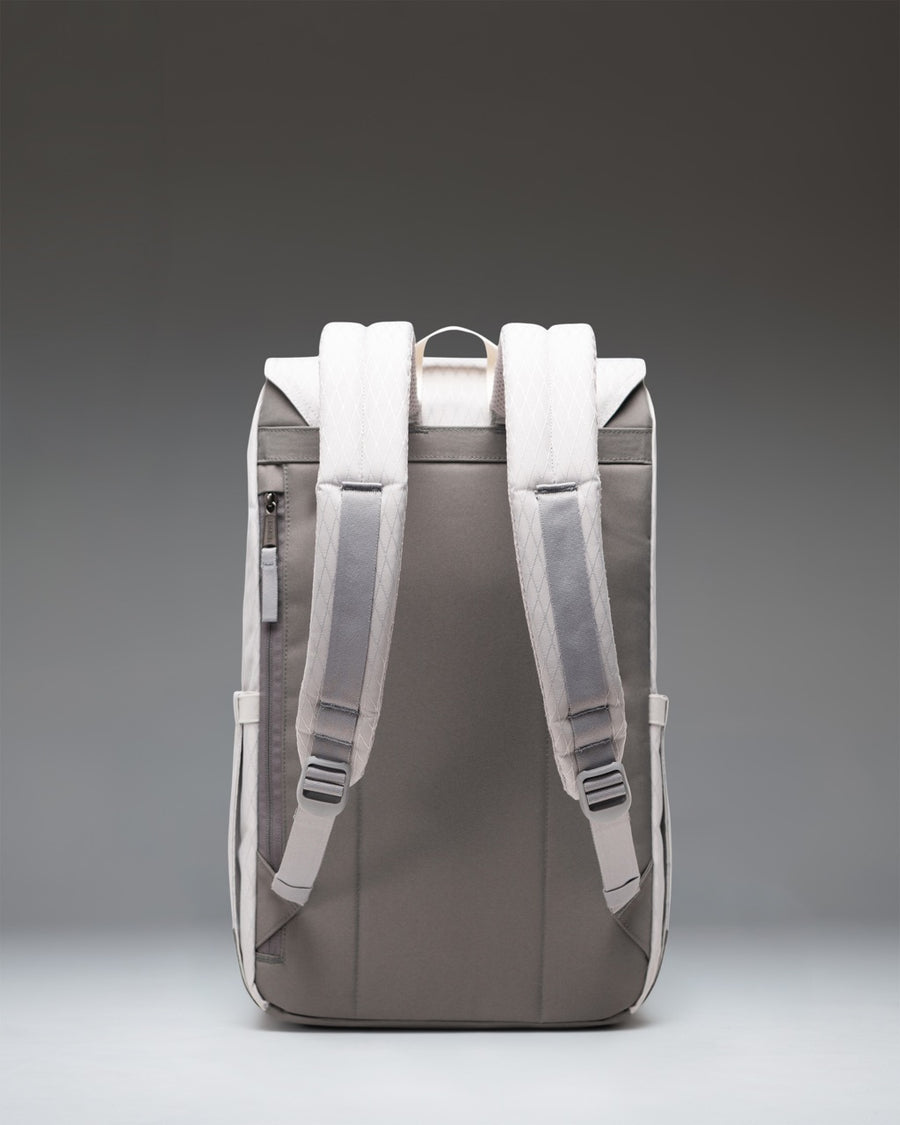 Herschel Retreat Backpack in Vapor Diamond/Charcoal Gray featuring a front slip pocket, magnetic strap closures, and a top carrying handle.