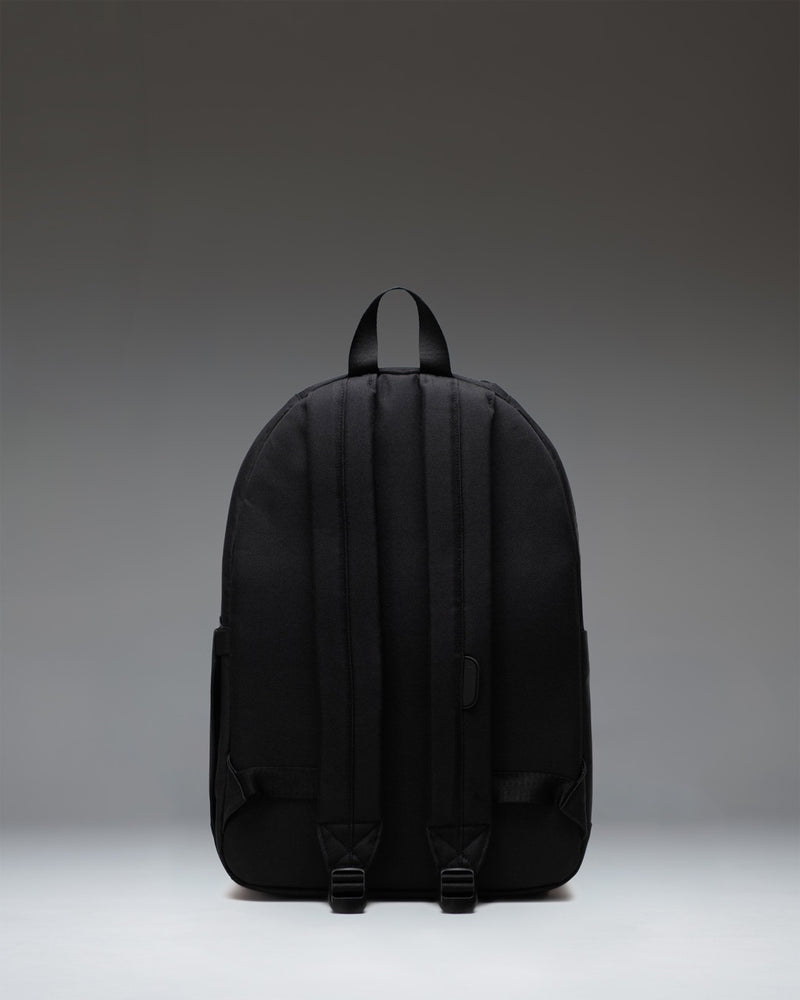 Herschel Supply Co. Pop Quiz Backpack in Black Tonal, shown from the front with a classic structured design and a zip pocket.