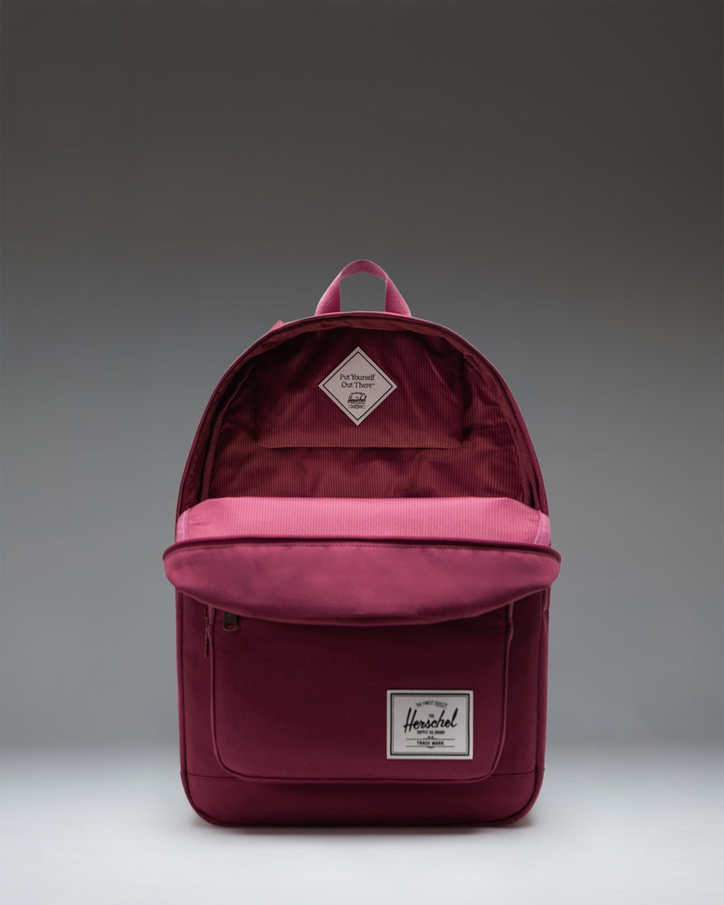 Herschel Supply Co. Pop Quiz Backpack in Violet Quartz showing a front view with its classic pocket design and clean aesthetic.