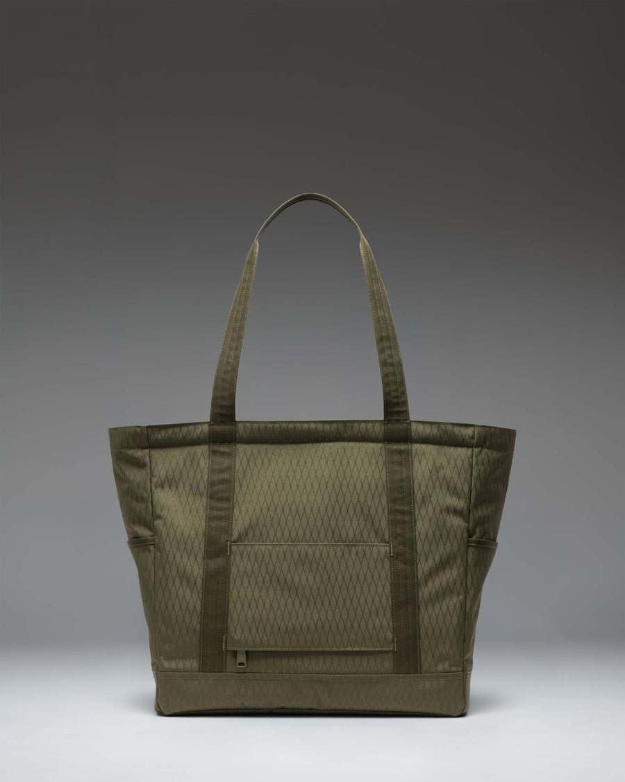 Herschel Heritage Tote in Ivy Green Diamond, featuring a classic canvas design with a durable bottom and comfortable shoulder straps.