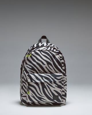 Herschel Classic Backpack in a bold black and white zebra print pattern, showcasing its simple design and clean aesthetic.