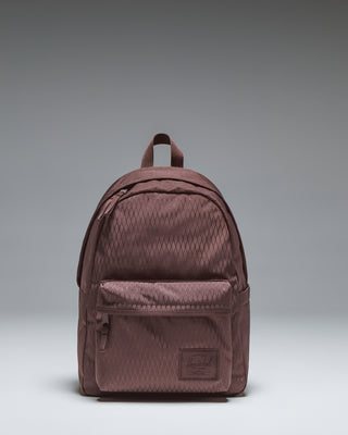 Herschel Classic Backpack in Huckleberry Diamond, featuring a purple diamond pattern with a front pocket and classic logo.