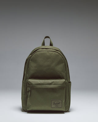 Herschel Classic XL Backpack in Ivy Green Diamond, showcasing its spacious main compartment, front storage pocket, and classic design.