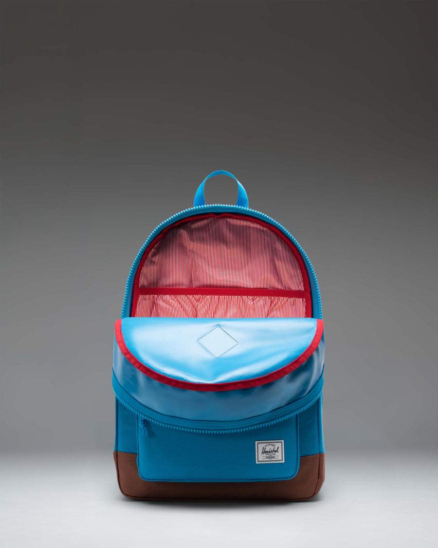 Herschel Heritage Youth Backpack in Hawaiian Surf blue with Saddle Brown accents.