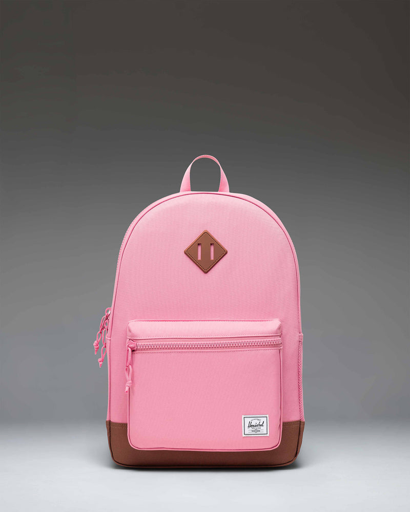 Herschel Heritage Youth Backpack in Cashmere Rose with a Saddle Brown diamond accent and base.
