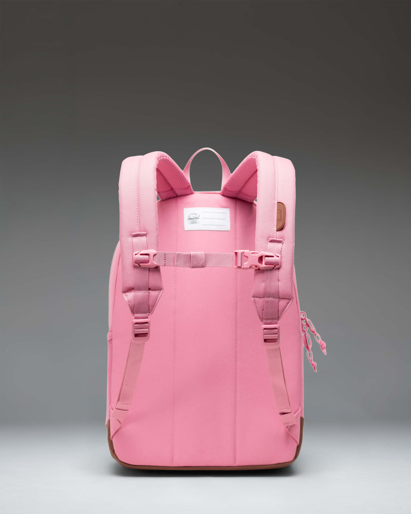 Herschel Heritage Youth Backpack in Cashmere Rose pink with Saddle Brown accents.