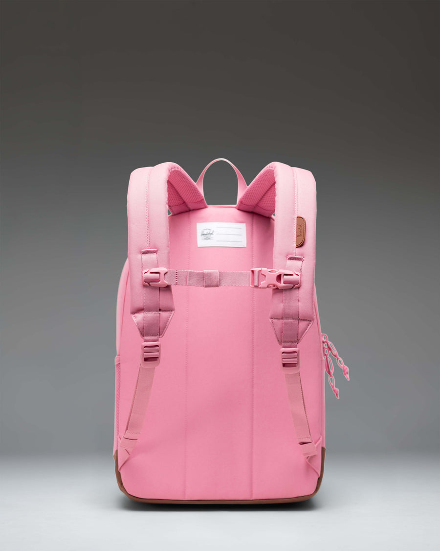 Herschel Heritage Youth Backpack in Cashmere Rose pink with Saddle Brown accents.