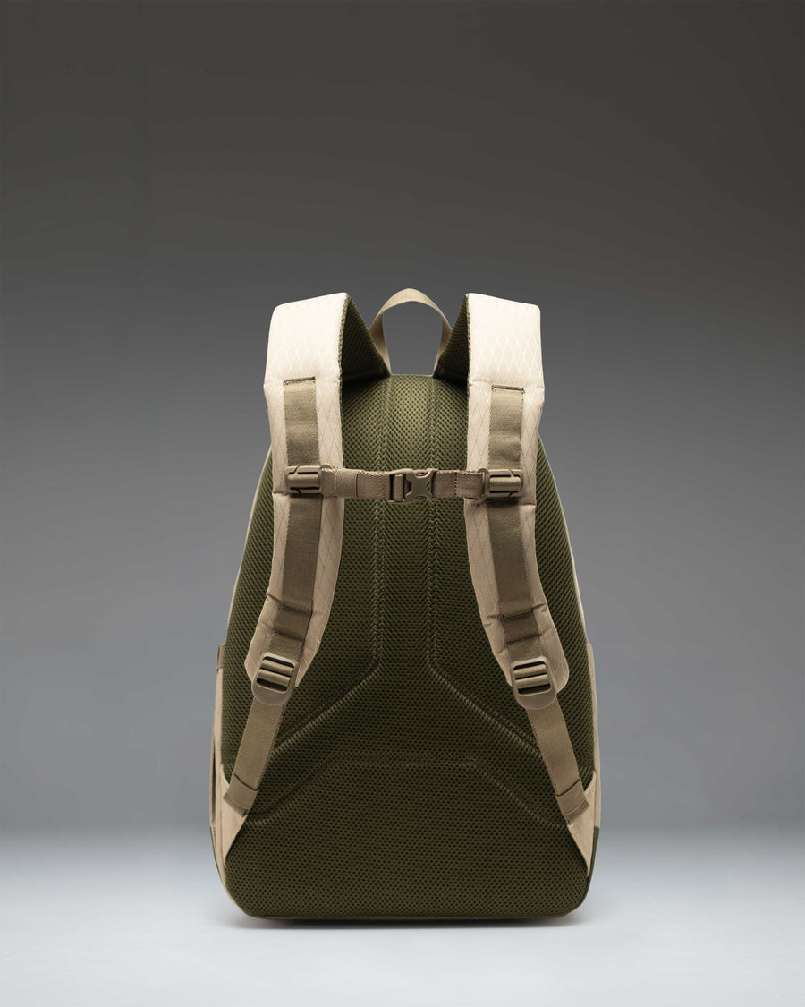Herschel Kingston Backpack in Gray Green Diamond and Winter Moss, shown from the front highlighting its classic design and dual water bottle pockets.