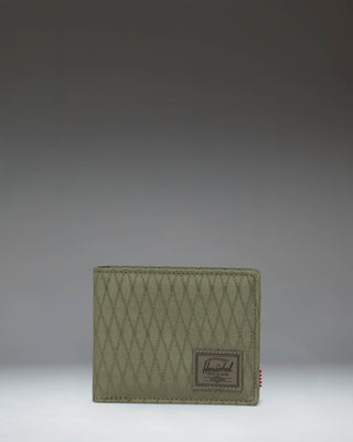 Herschel Supply Co. Roy Wallet in Ivy Green Diamond, showing a classic bi-fold design with a textured diamond pattern fabric.