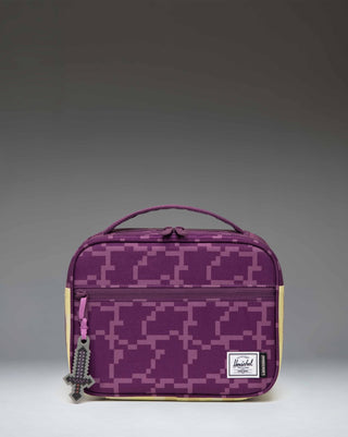 Herschel Supply Co. Minecraft Pop Quiz Lunch Box in The End colorway featuring dark purple graphics and Enderman design elements.