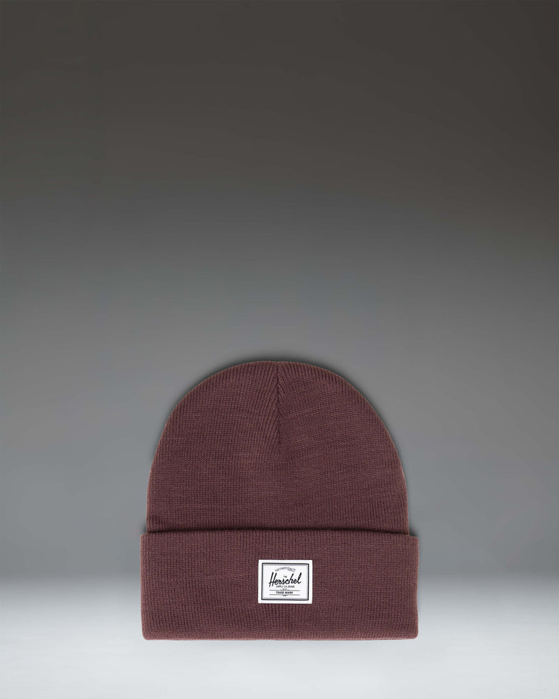 Herschel Supply Co. Elmer Beanie in Huckleberry, a classic knit cuff beanie in a deep purple colorway with a woven classic logo label on the cuff.