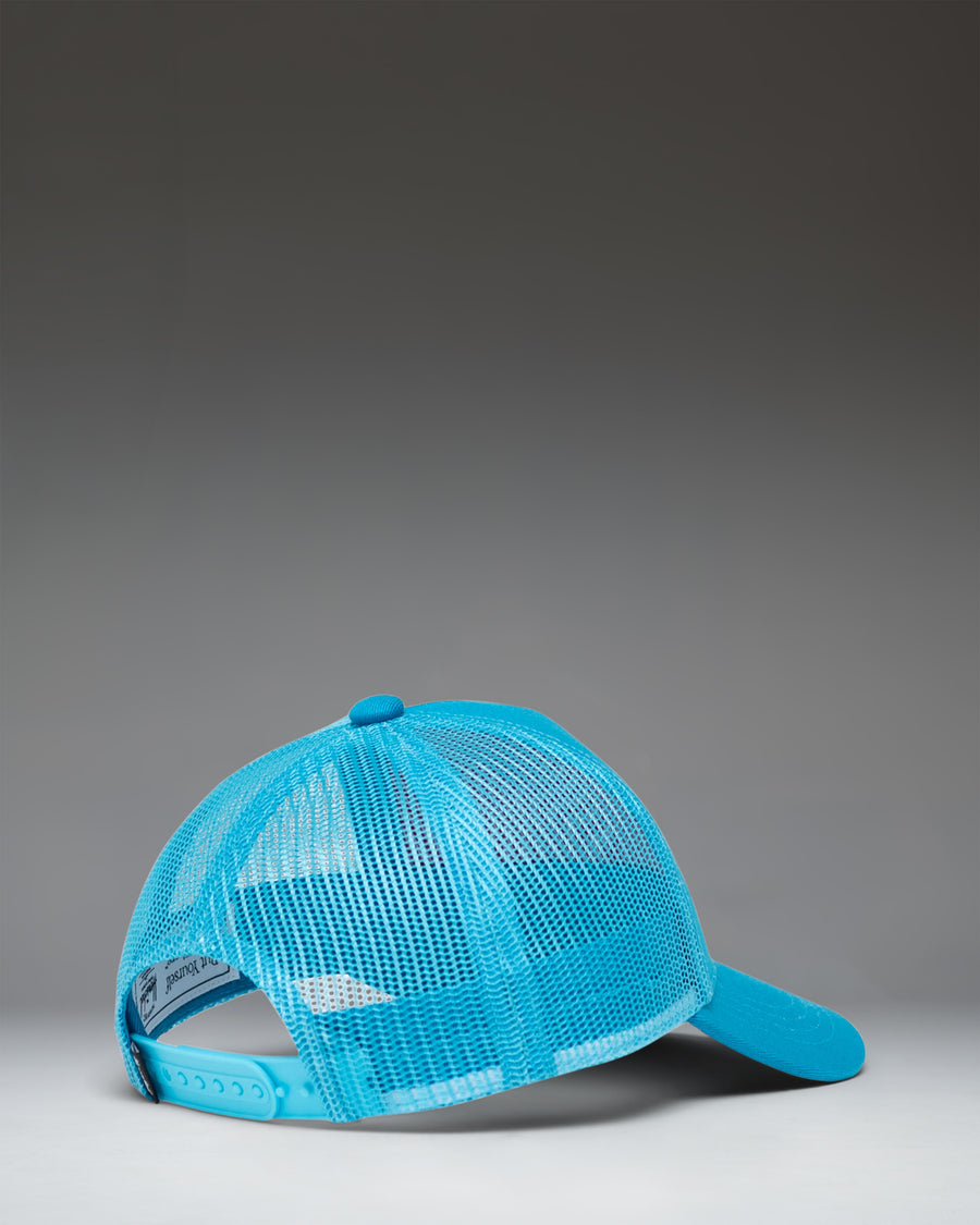 Herschel Supply Co Whaler Cotton Mesh Toddler Cap in Hawaiian Surf blue, showing the front view with a classic logo patch.