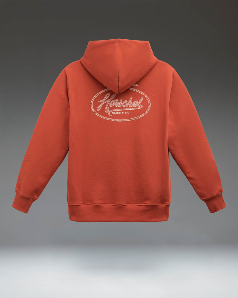 Herschel Supply Co. Yachting Hoodie for men in Burnt Brick red, featuring a drawstring hood and classic fit.