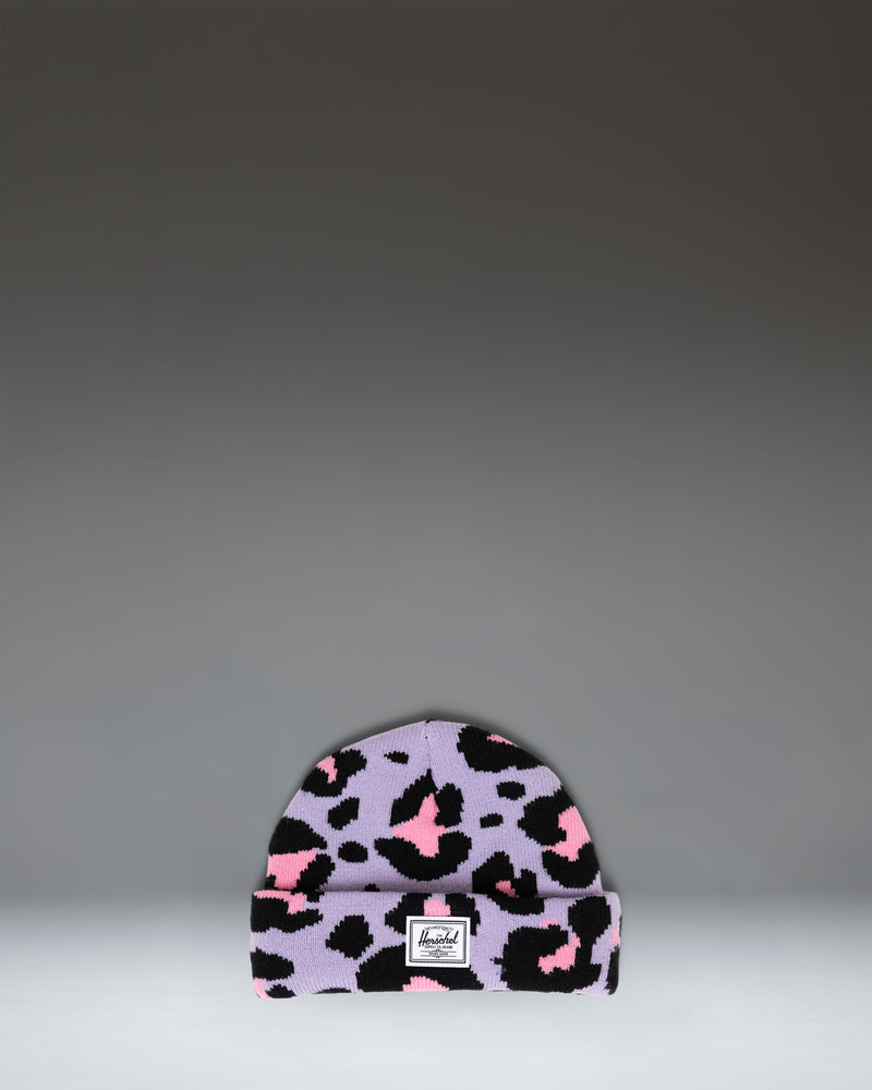 Herschel Supply Co. Elmer Baby Graphic Beanie 6-12 Months in Scribble Leopard Sachet Pink.