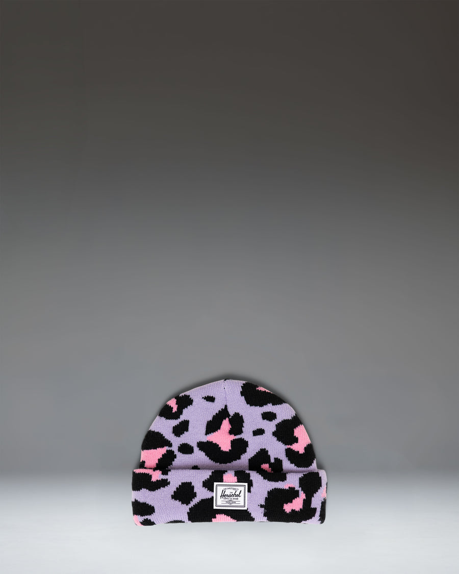 Herschel Supply Co. Elmer Baby Graphic Beanie 6-12 Months in Scribble Leopard Sachet Pink.
