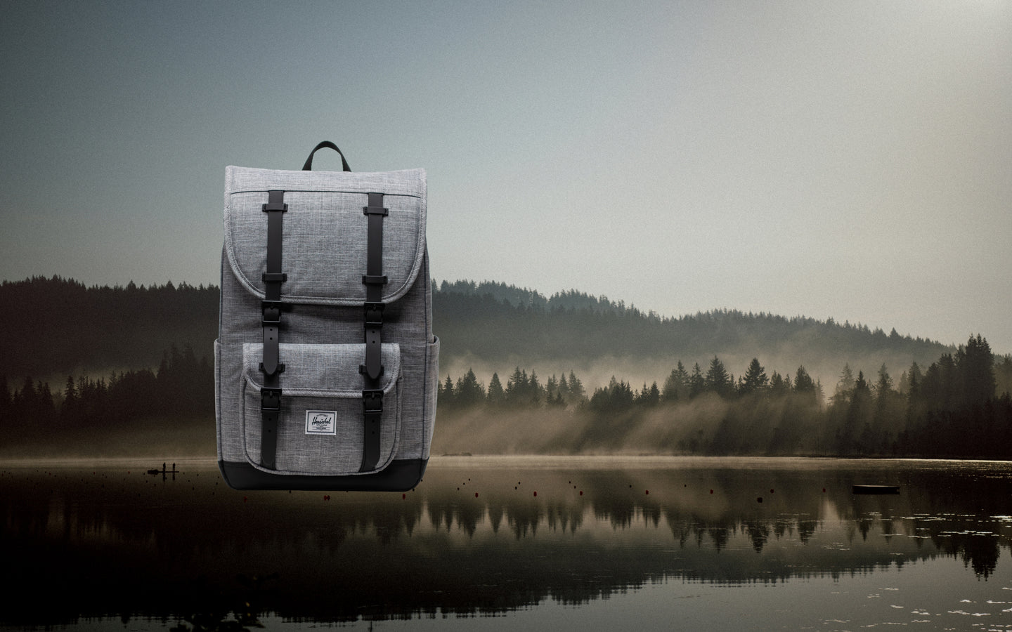 Herschel Little America Mid Backpack in Raven Crosshatch grey.