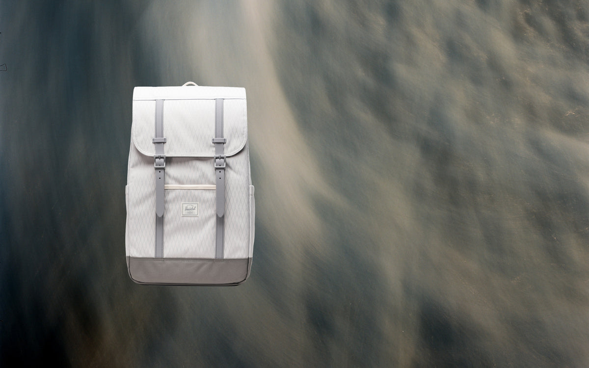 Herschel Retreat Backpack in Vapor Diamond/Charcoal Gray.
