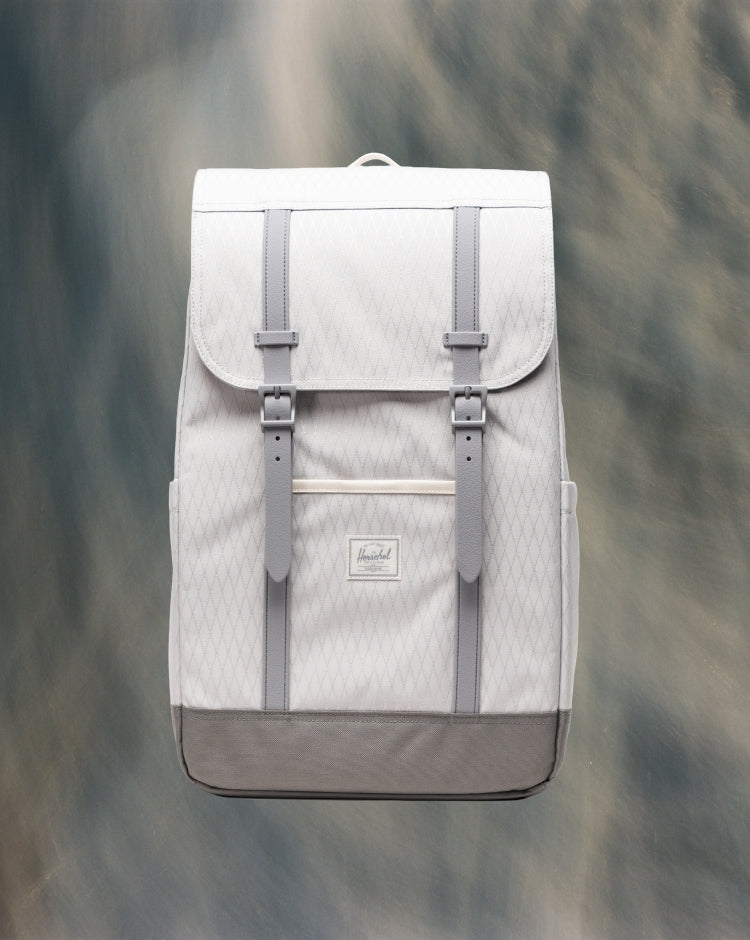 Herschel Retreat Backpack in Vapor Diamond and Charcoal Gray, showing the front design with dual straps.