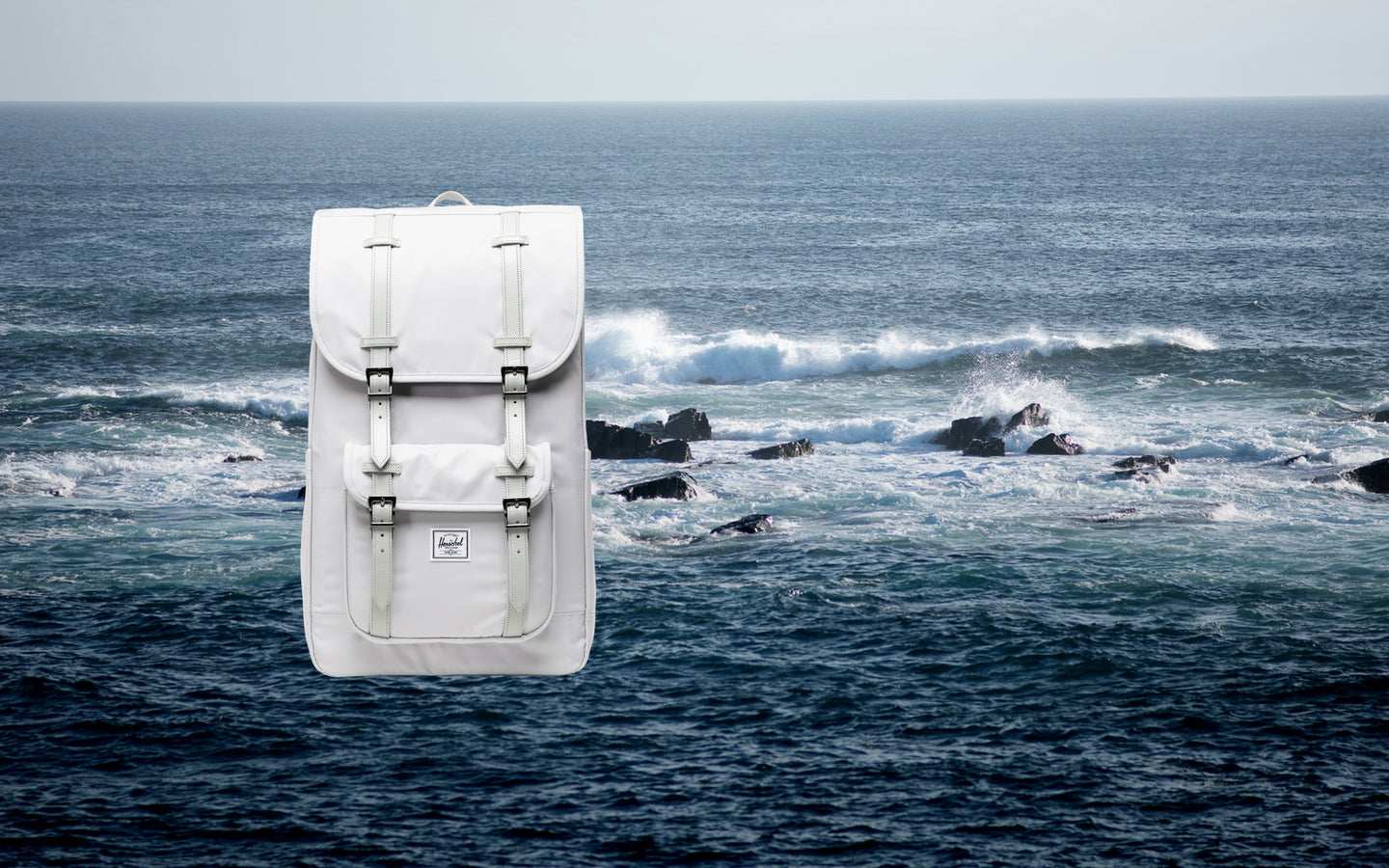 Front view of the Herschel Little America Backpack in Metal grey.