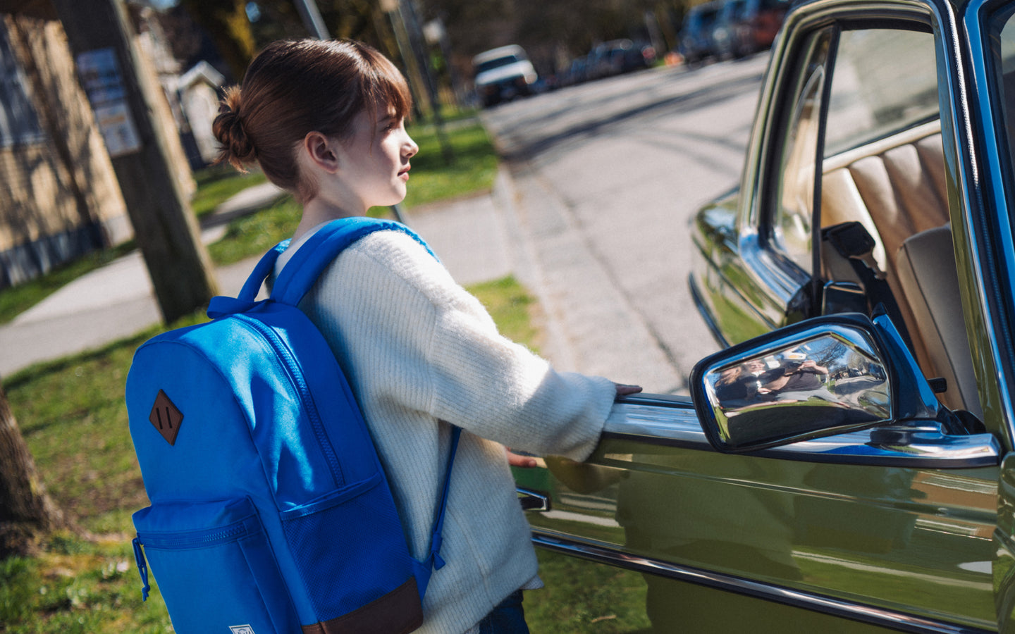 Herschel Heritage Youth Backpack in French Blue/Saddle Brown.