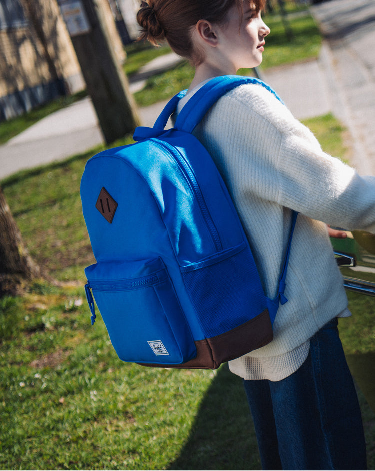 Herschel Heritage Youth Backpack in French Blue with Saddle Brown accents.