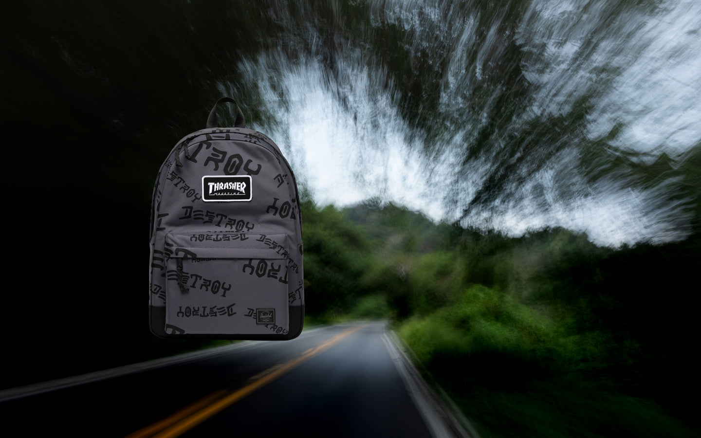 Herschel Supply Co. Thrasher Classic XL Backpack in Asphalt/Black Destroy fabric.