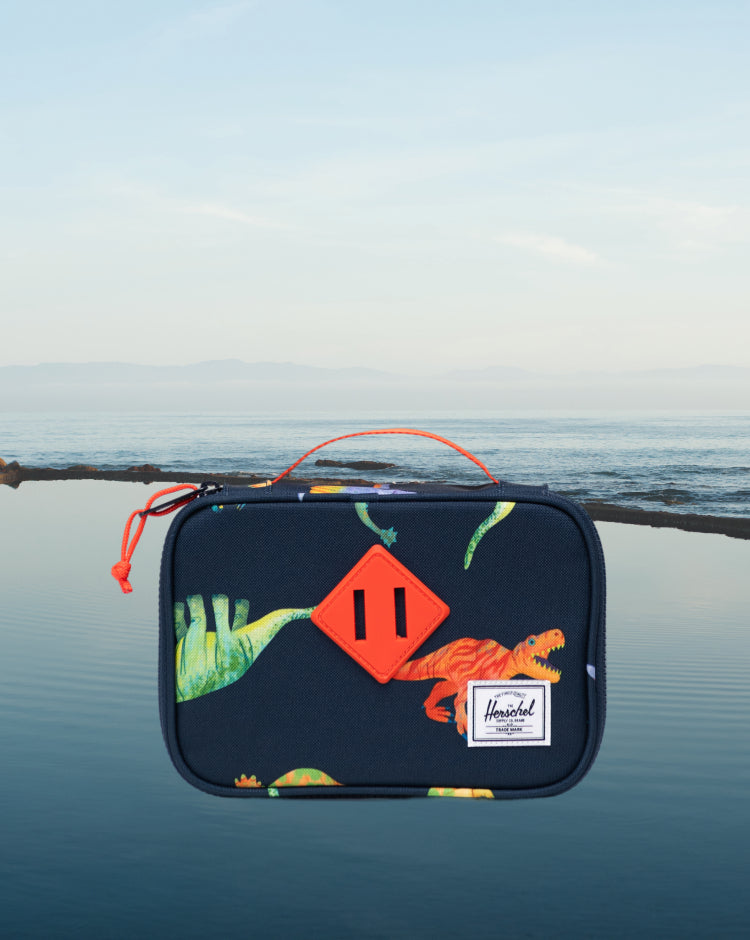 Herschel Heritage Pencil Case Little Herschel in Water Colour Dinosaurs Darkest Navy, featuring a colorful dinosaur print on a dark navy base.
