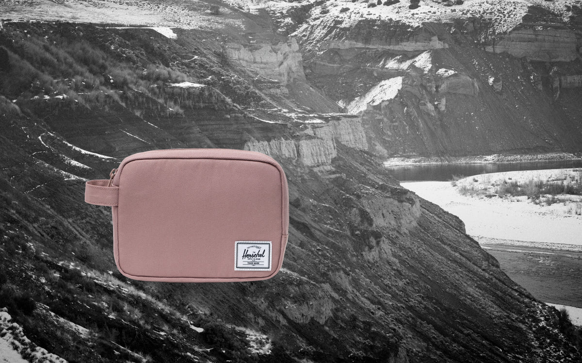 Herschel Supply Co. Anchor Organizer in Ash Rose pink, displaying a clean, minimal design for electronic accessories and tech essentials.