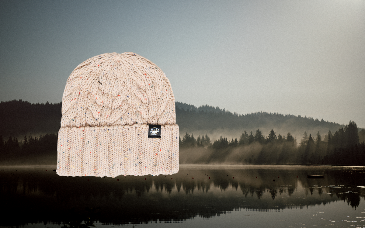Herschel Supply Co. Ellis Cable Beanie in Vintage White Marled knit.