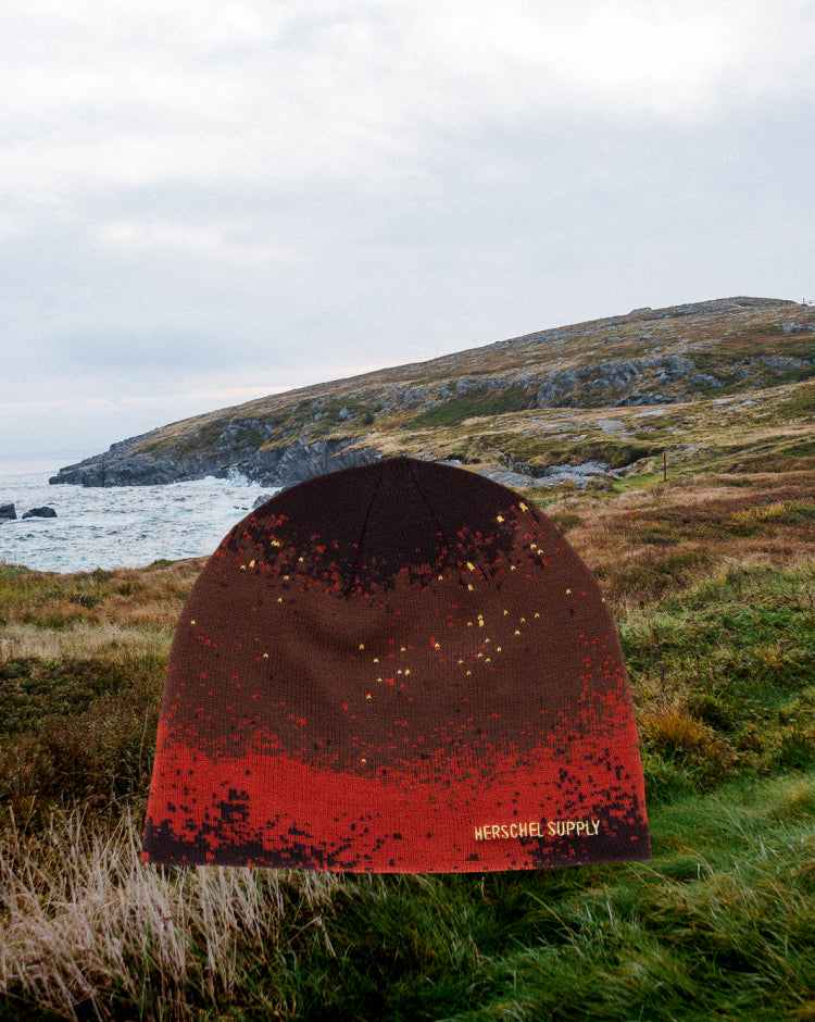 Herschel Supply Co. Skullcap Graphic beanie in Pixel Spray Downtown Brown colorway.