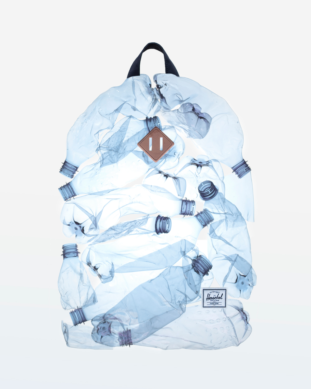 A Herschel Heritage™ Backpack silhouette made out of recycled plastic bottles.