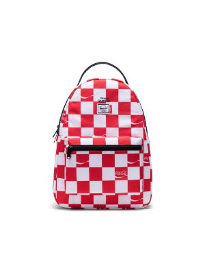 red checkerboard backpack