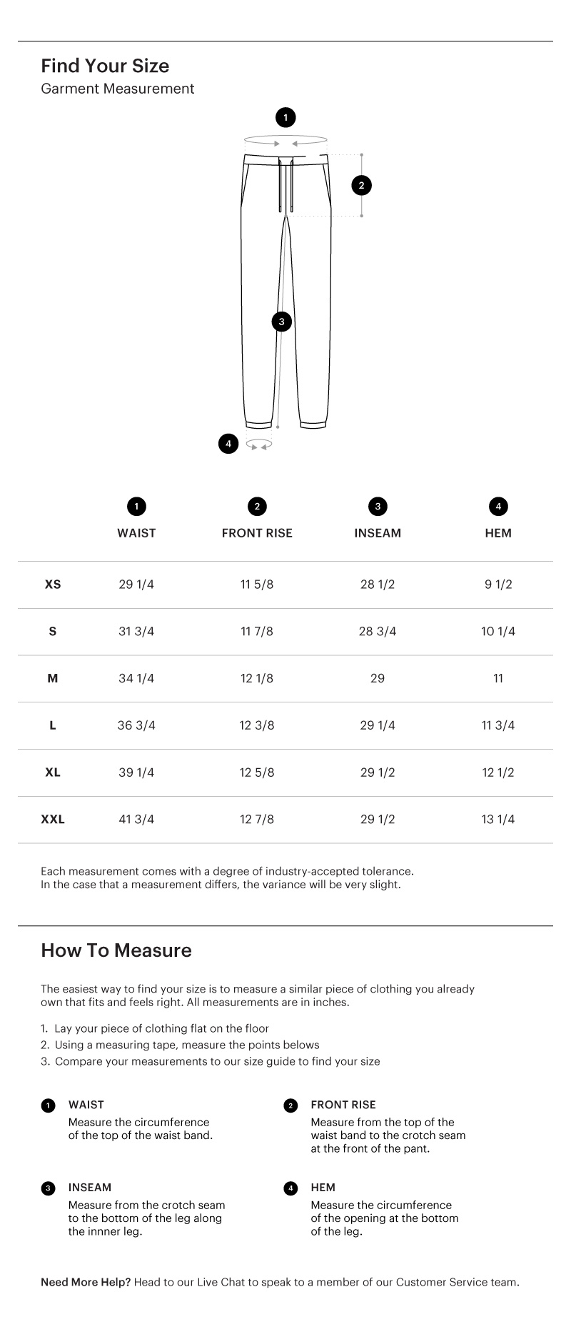 HSC 2021 Uniform Sweatpant Size Guide