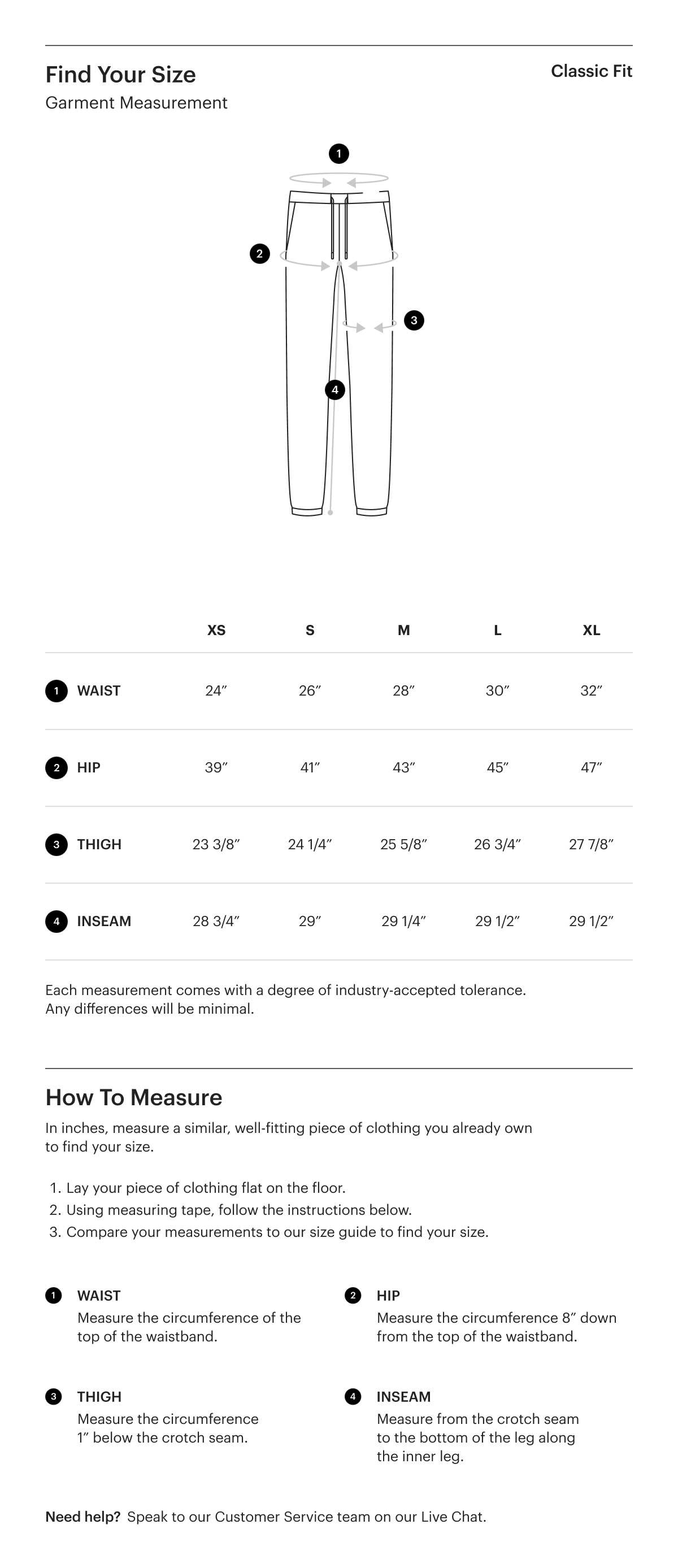 Size Guide for Women's Bottoms